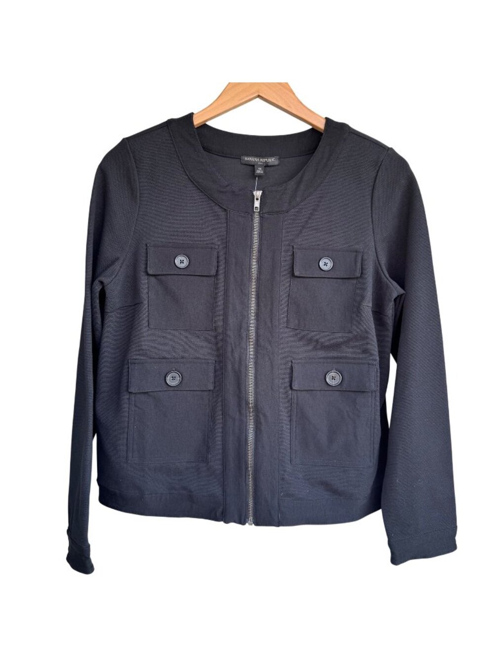 Banana Republic Womens Mini Pique Utility Jacket Shacket M Button Pockets Zip